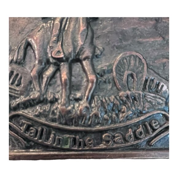 Vintage Cowboy Western Brass Tone Belt Buckle Tall in the Saddle Wagon 2.5"X3.5" - Picture 2 of 3
